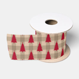 Lazo De Raso Rojo Marrón Beige Cuadro Búfalo Rústico Navidad 