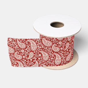 Lazo De Raso Rojo Vintage y Paisley Floral Marfil