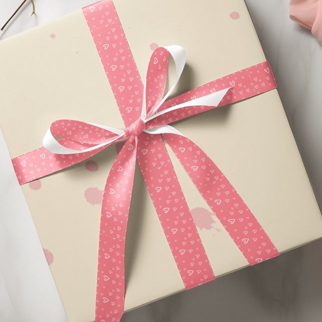 Lazo De Raso Romántico Patrón de Corazón Rosa Rubor (Romantic Blush Pink Heart Pattern Satin Ribbon)