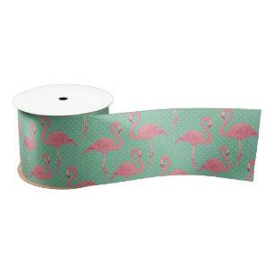 Lazo De Raso Rosa caliente, flamingo, punto de polka, verde azu