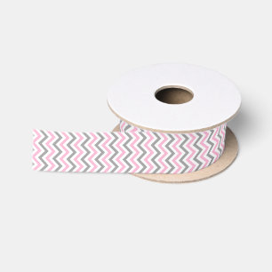Lazo De Raso Rosa, Chevron ZigZag Patrón grande Gris oscuro y b