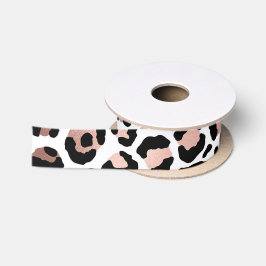 Lazo De Raso Rosa Chic Dorado y Estampado de Leopardo Negro