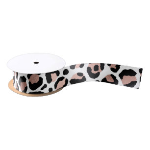 Lazo De Raso Rosa Chic Dorado y Estampado de Leopardo Negro
