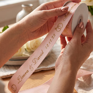 Lazo De Raso Rosa Dorado Feliz Aniversario Nombre Personalizado
