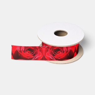Lazo De Raso Rosa Floral Hermosa Rosa Roja Brillante