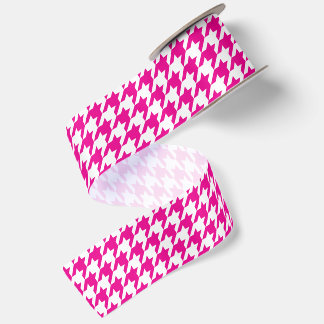 Lazo De Raso Rosa Fucsia y Houndstooth Blanco