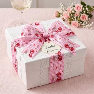 Lazo De Raso Rosa Personalizado de Cuadros Cereza Novia a Punto