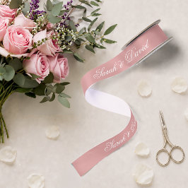 Lazo De Raso Rosa Polvorienta Elegante Caligrafía para Boda 