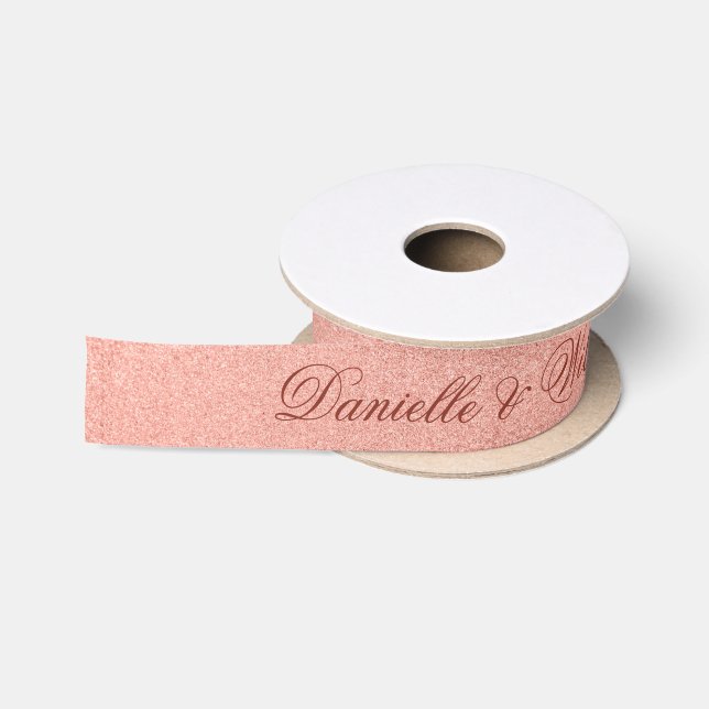 Lazo De Raso Rosa Purpurina de caligrafía elegante rosa rosa (Carrete)