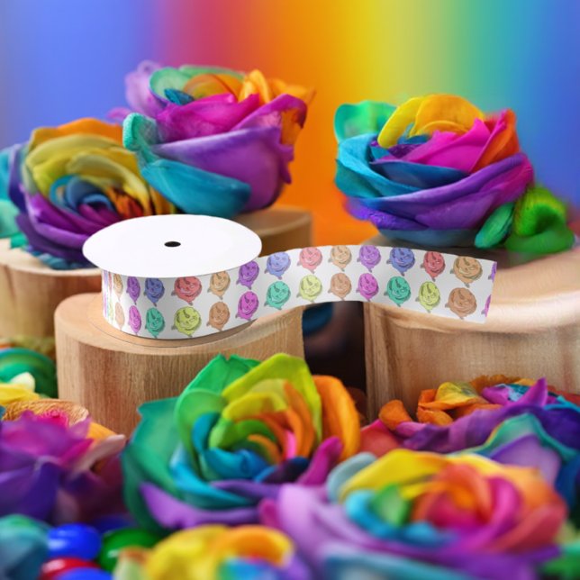 Lazo De Raso Rosas arcoiris de 1,5 pulgadas (Small Rainbow Roses Satin Ribbon)