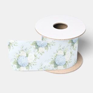 Lazo De Raso Rosas Blancas Bonitas Flores de Hortensia Azules