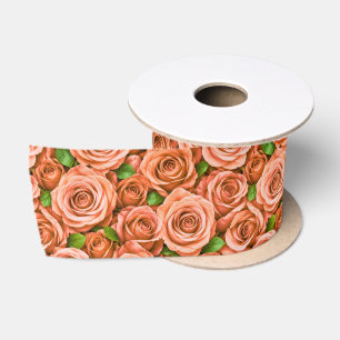 Lazo De Raso Rosas Coral Rosa Patrón Floral
