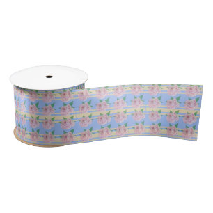 Lazo De Raso Rosas de Regencia Azul Satin Ribbon