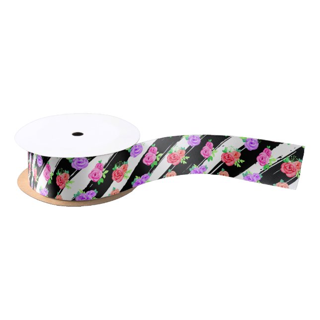 Lazo De Raso Rosas Edgy y Rayas Modernas Fiesta de Moda Floral (Carrete)