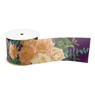 Lazo De Raso Rosas Florales Bodas Purple Peach