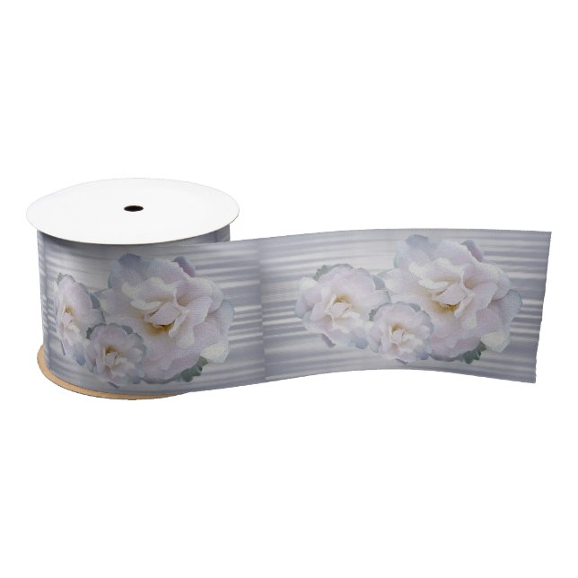 Lazo De Raso Rosas grises rosados (Carrete)