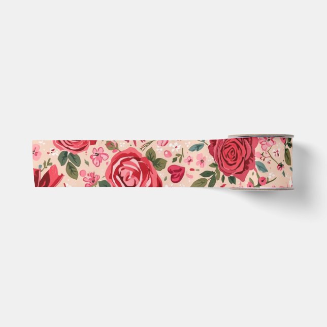 Lazo De Raso Rosas rosadas con rayas finas (Anverso)