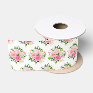 Lazo De Raso Rosas rosadas, flores y follaje