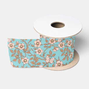 Lazo De Raso Rosas silvestres y mariposas /rosa/marrón/piscina