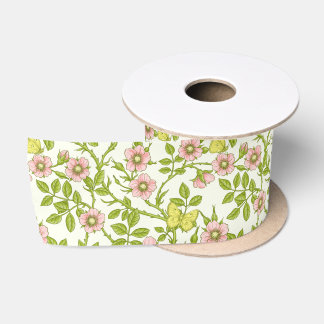 Lazo De Raso Rosas silvestres y mariposas /rosa/verde pálido/am