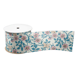 Lazo De Raso Rosas silvestres y mariposas/rosado/azul/blanco ap