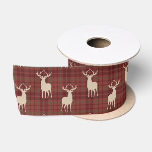 Lazo De Raso Rustic Christmas Deer Pattern Red Satin Ribbon
