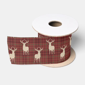Lazo De Raso Rustic Christmas Deer Pattern Red Satin Ribbon