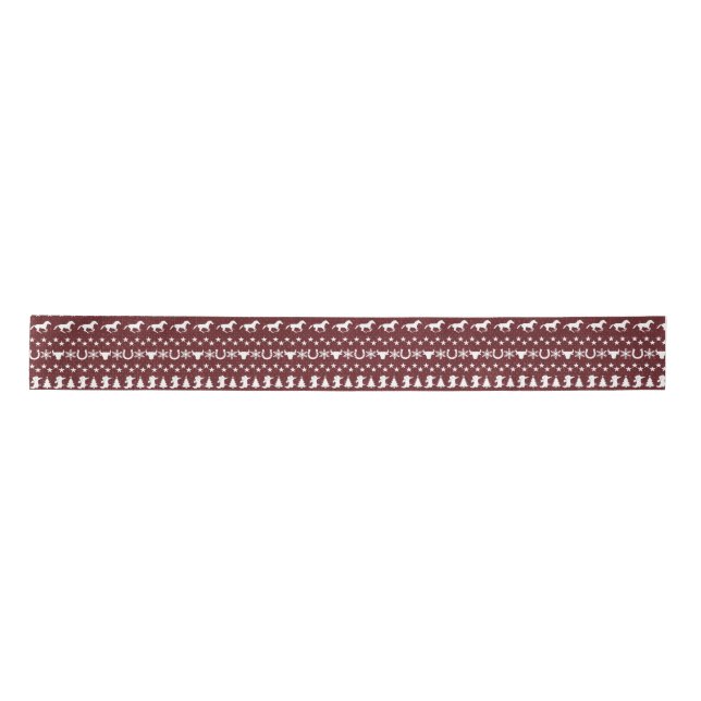 Lazo De Raso Rustic Country Christmas Horse Pattern Red (Anverso)