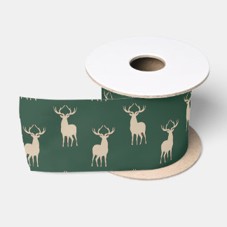 Lazo De Raso Rustic Green Christmas Reindeer Satin Ribbon