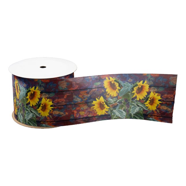 Lazo De Raso Rústicas hojas otoñales y girasoles (Carrete)