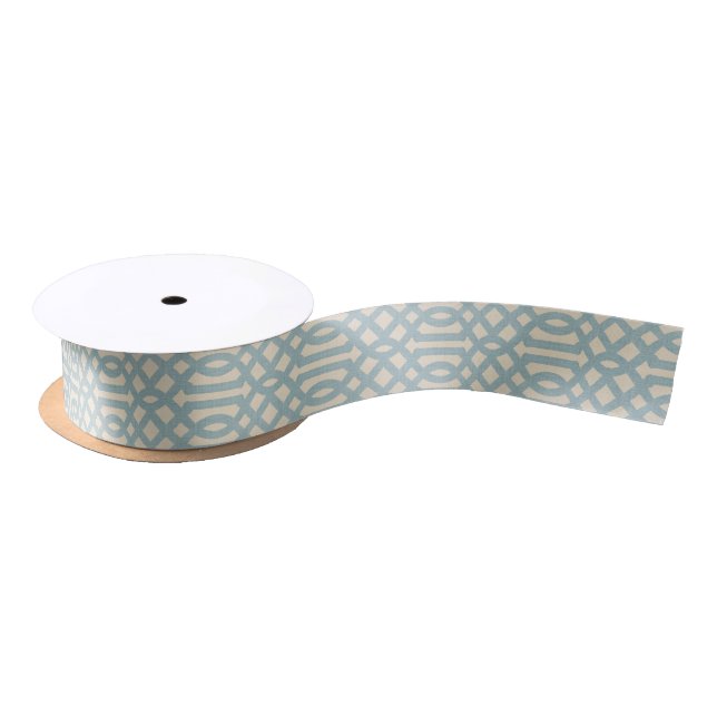 Lazo De Raso Rústico Linen Beige y Blue Trellis (Carrete)