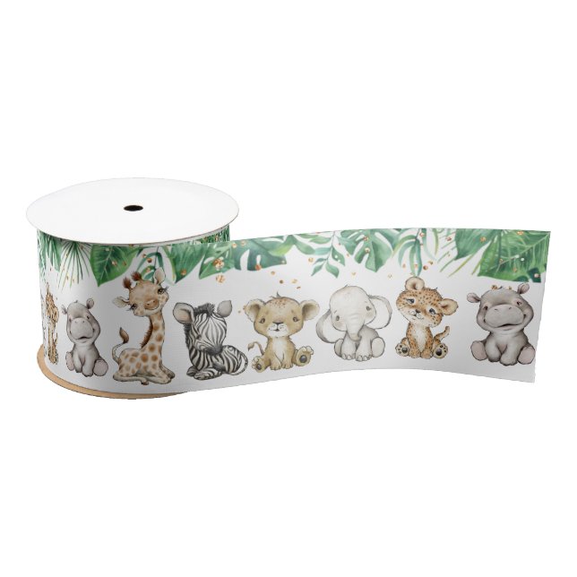 Lazo De Raso Safari Baby Shower Birthday Animals Gold Confetti (Carrete)