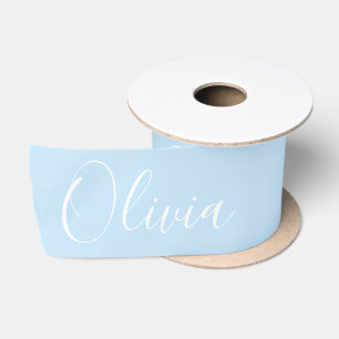 Lazo De Raso Satin de Nombre Elegante Azul Pastel Personalizado