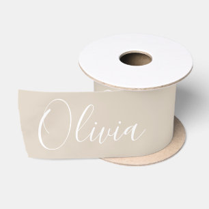 Lazo De Raso Satin de nombre elegante beige neutro personalizad