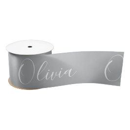 Lazo De Raso Satin Personalizado Gris Elegante Nombre