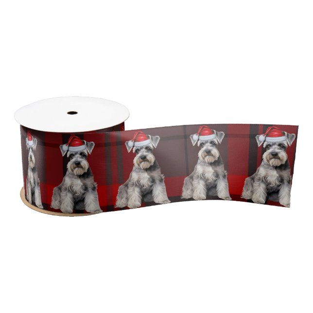 Lazo De Raso Schnauzer Holiday Red Plaid Funny Dog Christmas (Carrete)