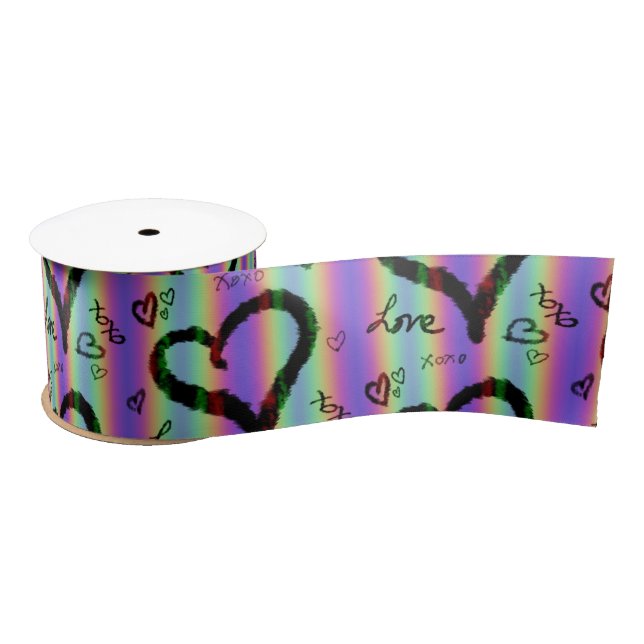 Lazo De Raso Scribble Love Xoxo Heart Stripe Ribbon (Carrete)