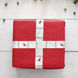 Lazo De Raso Sencillo árbol Birch, cardenal rojo de invierno de