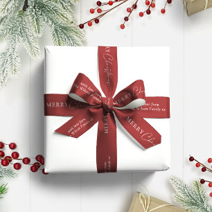 Lazo De Raso Sencillo Elegante Rojo Feliz Navidad Nombre de Fam