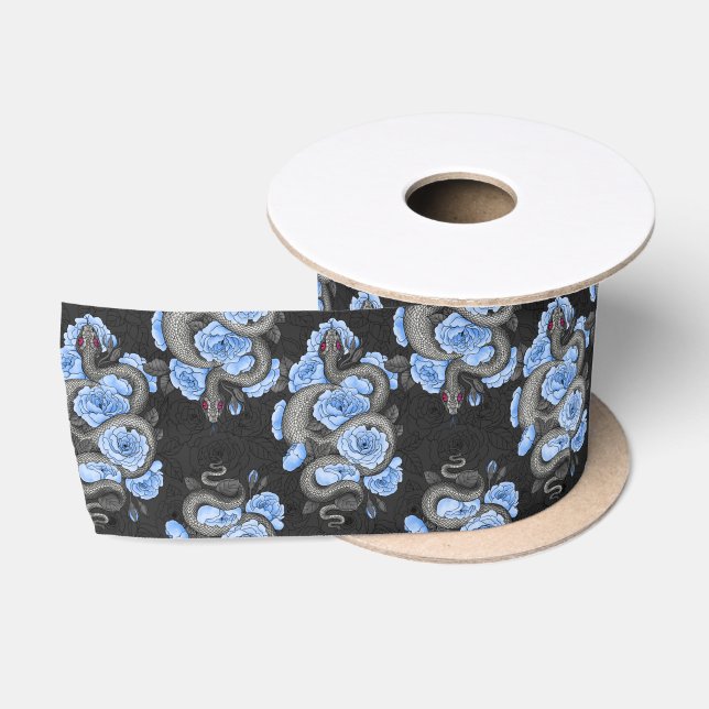 Lazo De Raso Serpientes y rosas azules (Carrete)