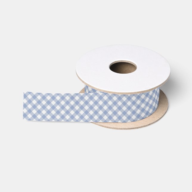 Lazo De Raso Shabby Chic Blanco Azul Hielo Gingham (Carrete)