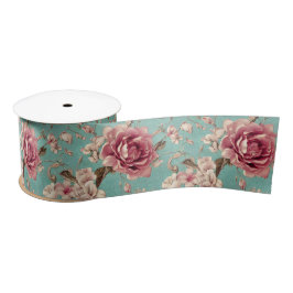 Lazo De Raso Shabby Chic Pink and White Florals on Teal