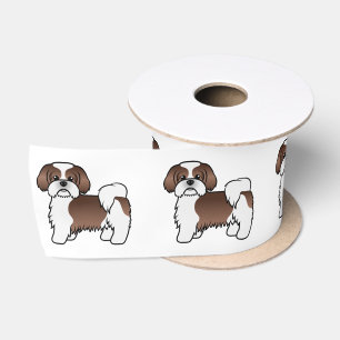 Lazo De Raso Shih Tzu marrón y blanco de dibujos animados lindo
