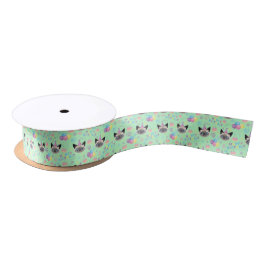 Lazo De Raso Siamese Cat Birthday Satin Ribbon in Green