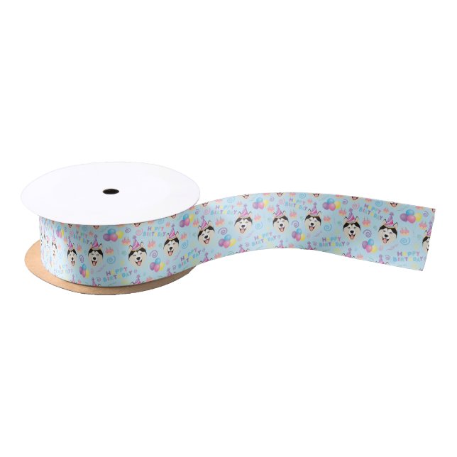 Lazo De Raso Siberian Husky Birthday Satin Ribbon in Blue (Carrete)