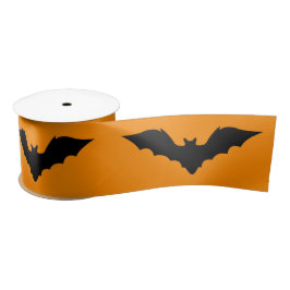 Lazo De Raso Silhouette Black Flying Bat On Naranja Halloween