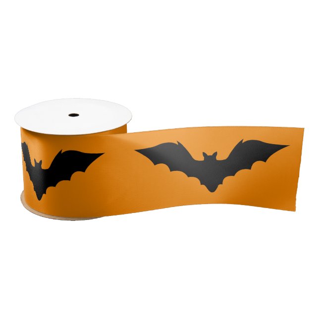 Lazo De Raso Silhouette Black Flying Bat On Naranja Halloween (Carrete)