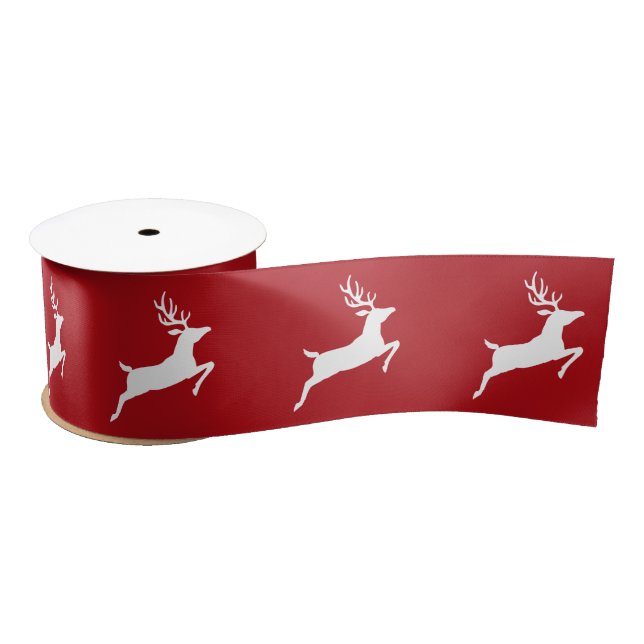Lazo De Raso Silhouette de renos blanco en rojo (Carrete)