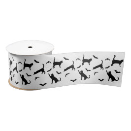 Lazo De Raso Silhouettes De Gato Negro Y Bat En Halloween Blanc