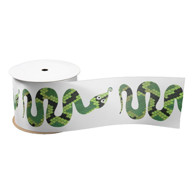 Lazo De Raso Silueta de papel negro y verde de serpiente (Carrete)